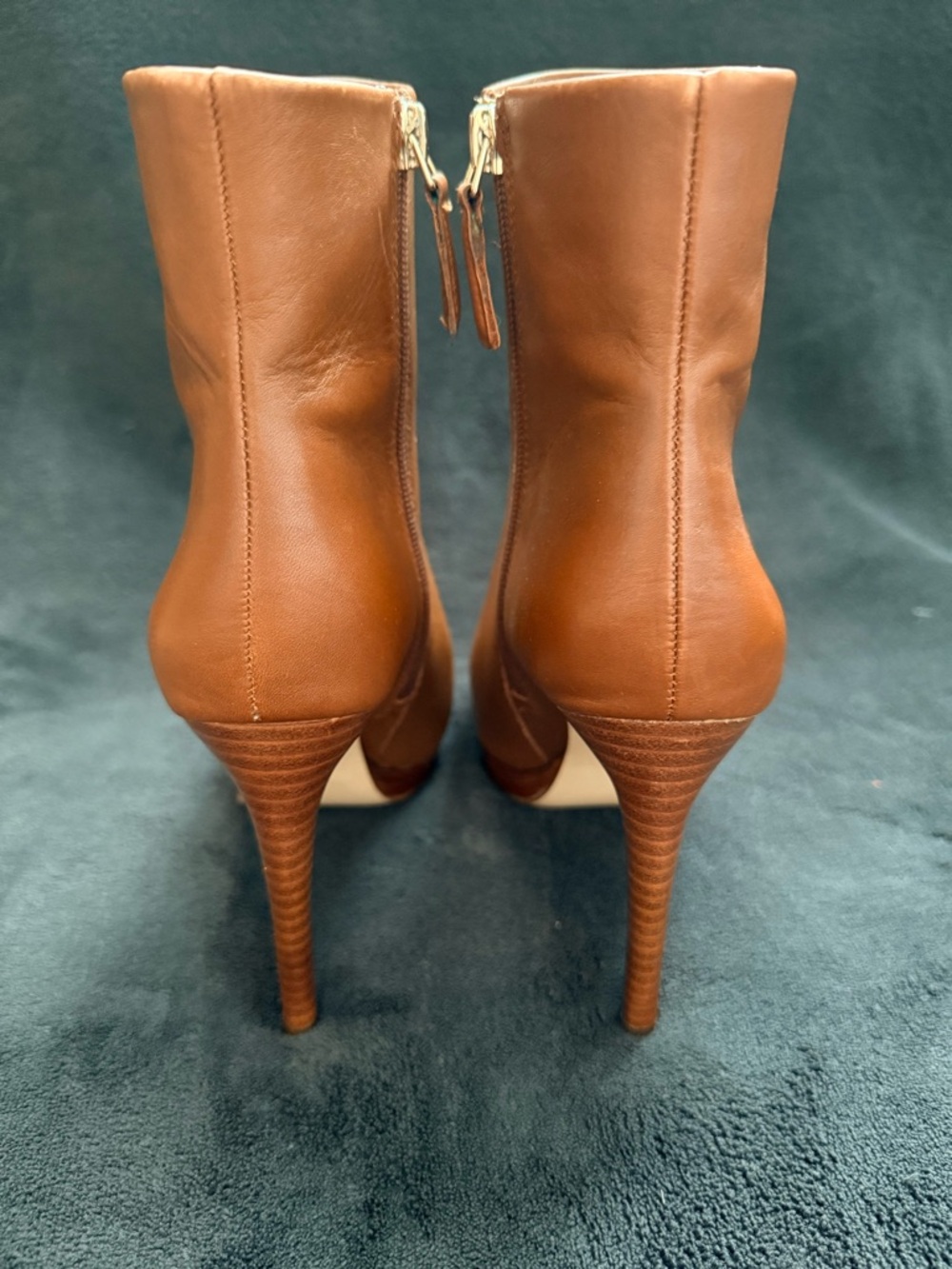 Jessica Simpson Cognac Leather High-Heel Ankle Booties - Picture 3 of 5